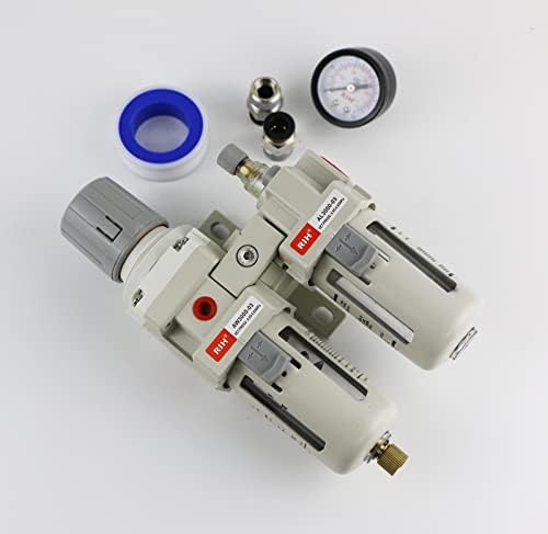 RIH Pneumatics 3/8" NPT Compressed Air Filter Regulator Lubricator Combo Water/Oil Trap Separator - Gauge(0-150 psi), Semi-Auto Drain, Poly Bowl,Bracket - 3 in 1 Two Unit (3/8" NPT) - Image 7