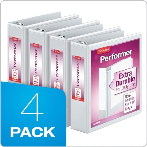 Cardinal Performer 3-Ring Binders, 2", Non-Locking Slant-D Rings, 540-Sheet Capacity, Clearvue Presentation, Non-Stick, PVC-Free, White, 4-Pack (27500), 2-Inch - Image 6