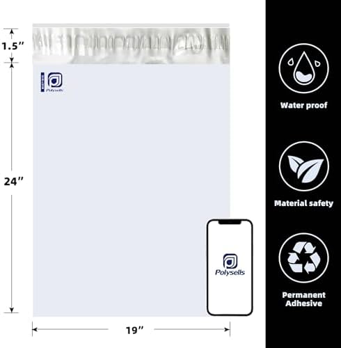 POLYSELLS 400 pcs 19x24 Inches White x Silver Poly Mailers Shipping Envelopes, Strong Adhesive Sealing, Waterproof, and Tear-resistant Postal Mailing Bags for Clothing and Accessories - Image 3