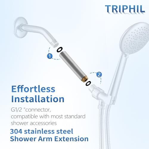 4" Showerhead Extension Arm w/PP Filter Cartridge, 4 Inch 304 Stainless Steel Brushed Nickel Shower Arm Extender, Traps Sediment & Rust, Prevents Clogging, Extends Showerhead Life Hard Water Area - Image 2