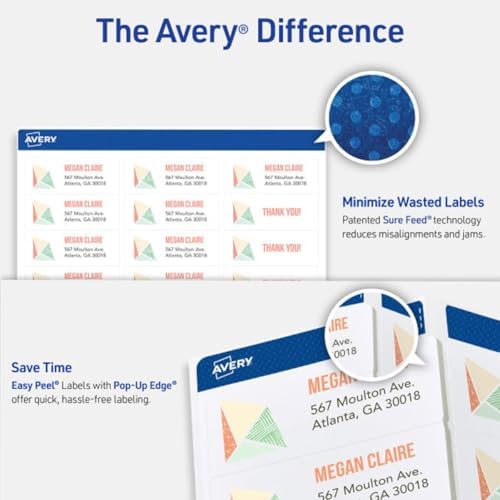 Avery Easy Peel Printable Address Labels, Sure Feed Technology, 1" x 2-5/8" Customizable Stickers, White, 750 Blank Mailing Labels, Great for Mailing, Shipping, and More (8160) - Image 2