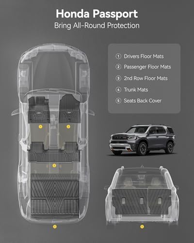 3W Floor Mats & Cargo Liner & seatback mats Fit for Honda Passport 2026 - Image 2