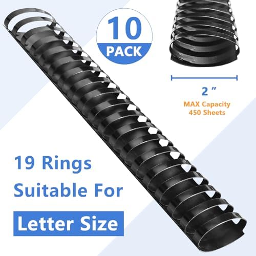 HOUYEE 10 Pack 2 Inch Plastic Binding Combs,19 Rings, 450 Sheets Capacity - Image 2