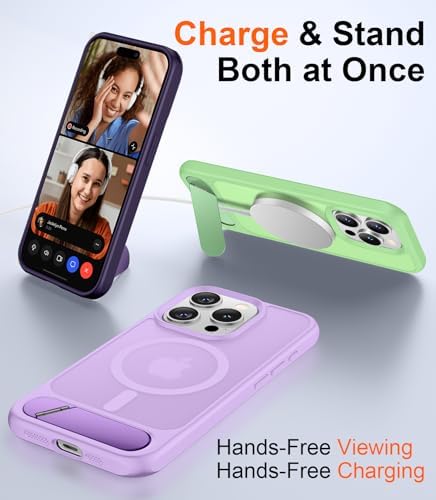 Temdan Magnetic Compatible with iPhone 15 Pro Case, [Built-in Invisible Kickstand][Compatible with MagSafe][Military Grade Shockproof] Slim Translucent Matte Phone Case for iPhone 15 Pro 6.1" - Image 3