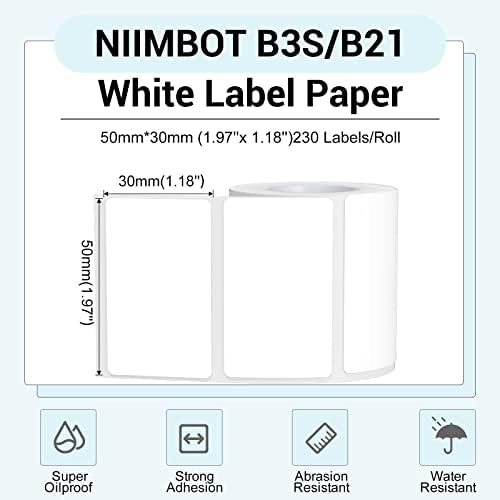 NIIMBOT Thermal Label Maker Paper 50×30 mm 230 Labels/Roll White 3Packs, for B1 B21 B31 B3S K3 Label Maker - Image 2