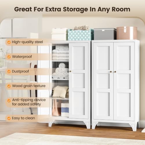Yizosh Metal Storage Cabinet with Doors and 3 Adjustable Shelves - 47" White Kitchen Pantry Storage Cabinet Locker for Kitchen,Living Room,Dining Room - Image 6
