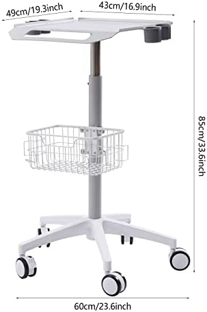 Mobile Laptop Cart, 33.5-43.7" Adjustable Height Tablet Cart with Wheels, Computer Cart Standing Mobile Desk Trolley Rolling Desktop Lab Cart iPad Workstation with 19.3"×16.9" Large Tabletop - Image 3