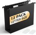 Shutex Extra Capacity Plastic Hanging File Folders,12 Pack Reinforced Hang Folders,Heavy Duty 2 Inch Expansion,Plastic Filing Cabinet Folders,Letter Size,Designed for Bulk Files, Medical Charts,Black by Shutex