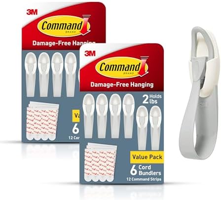 Command Plastic Cord Bundlers, Damage-Free Cable Organizer, No Tools Required, 12 Gray and 24 Adhesive Strips by Command