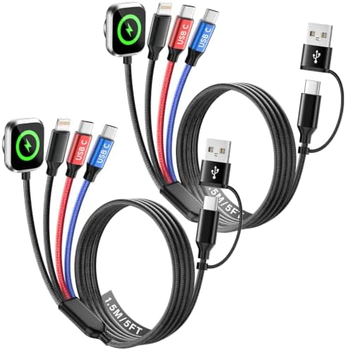 Travel Essentials 4-in-2 Multi Charging Cable for Apple Watch Charger, 5FT by MPATIBY