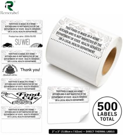 2 x 3 Inch Cottage Food Law Thermal Sticker Labels 500 Pcs Food Labels by Remerabel