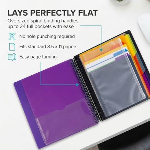 24 Pocket Spiral Project Organizer with 12 Dividers, Letter Size, Sturdy - Image 5