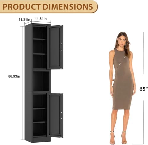 Tall Metal Narrow Bathroom Storage Cabinet 67" H, Tall Black Pantry Cabinets with 4 Adjustable Shelves and 2 Doors for Kitchen, Home Office, Living Room, Dining Room(11.8 inches Wide) - Image 2