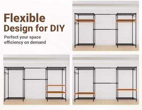 Clothing Rack for Hanging Clothes: Heavy Duty Clothes Rack, 71.5-91" W Expandable Large Closet Storage System with Shelves, 1280 lbs Freestanding Modular Wardrobe Organizer, Black, 4PCS - Image 5