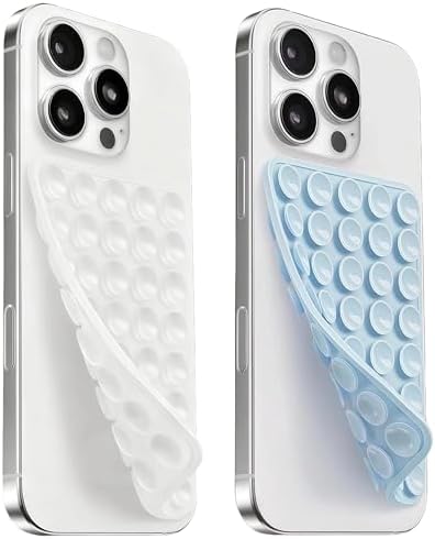 (2 Pack) Silicone Suction Cup Phone Case Mount Double Sided, Clear & Blue by Mnyatr