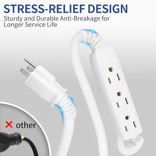 50Ft 3 Prong Multiple Outlets Indoor Extension Cord, White - Image 4