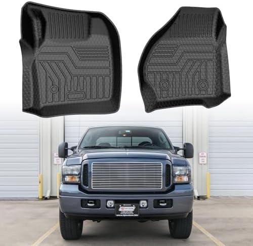 Mixsuper Custom Fit Front Floor Mats for 1999 2000-2007 Ford F-250 / F-350 / F-450 / F-550 Super Duty (All Models) / 2000-2005 Excursion, All Weather Floor Liner Durable 1st Row Set Black by Mixsuper