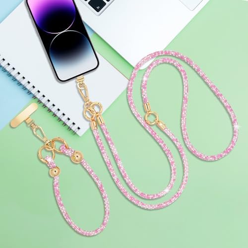 Crystal Phone Strap Crossbody and Wrist Lanyard, Anti Theft Layered & Wrist Strap Cell Phone Neck for Women - Image 6