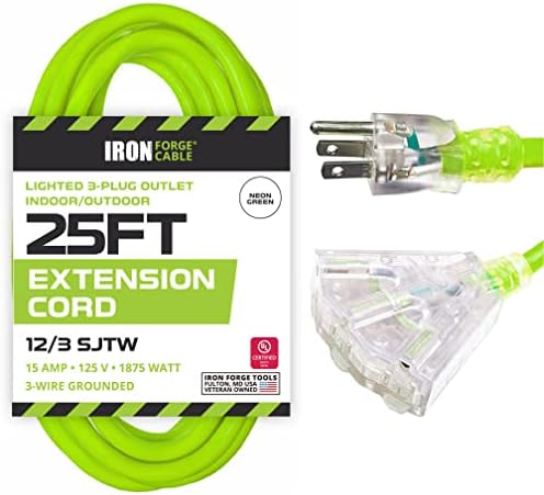 Iron Forge Cable 12 Gauge Extension Cord Multi Outlet, 25 Ft - SJTW by IronForgeCable