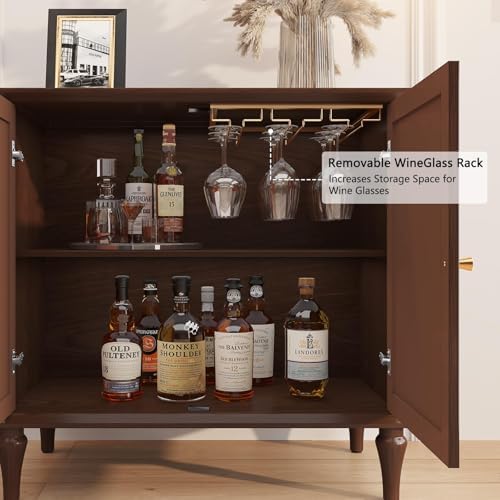 ARTPOWER Brown Sideboard Buffet Cabinet with Storage, Mid-Century Modern Storage Cabinet with 2 Doors and Adjustable Shelves, Accent Style Sideboard for Entryway, Dining Room, Living Room - Image 5