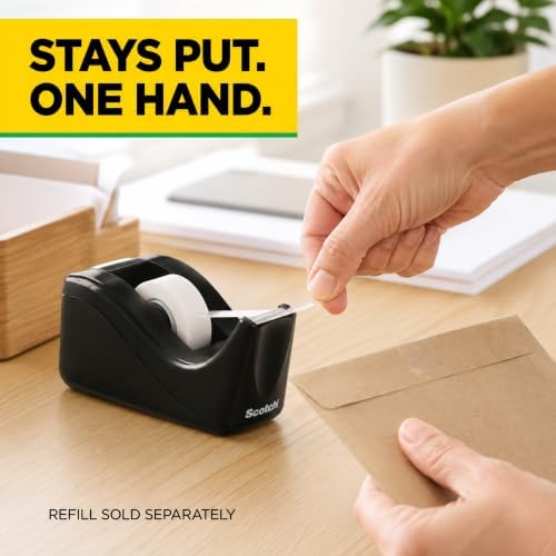 Scotch Desktop Tape Dispenser, Black, 12 Pack, Weighted Non-Skid Base - Image 2