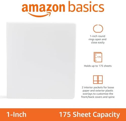 Amazon Basics 3-Ring Binder, 1-Inch, Customizable, with Pockets for Organization, White, 1-Pack - Image 5