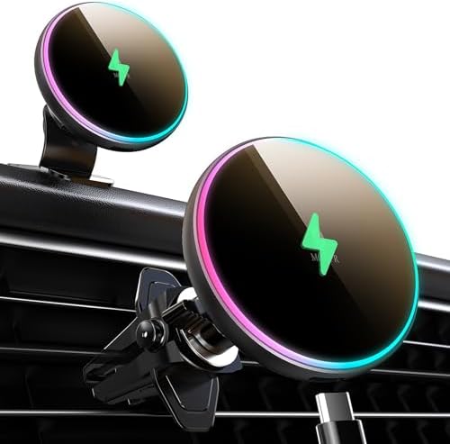 for Magsafe Car Mount Charger 15W LED RGB Car Phone Holder for Dash Vent by MOKPR