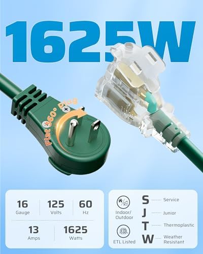 DEWENWILS 40FT(22'+6'*3) Outdoor Extension Cord 360° Rotating Flat Plug Green - Image 6