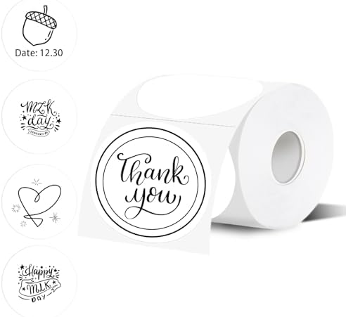 3 Inch Thermal Label,White Round Thermal Printer Label,Waterproof Thermal Stickers for DIY Logo Design,Name Tag,Thanks Card 300 Labels/Roll (White) by Unknown