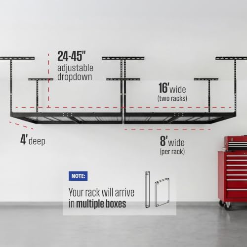 SafeRacks Gray 4x8 Overhead Garage Storage Rack 600 lb 24”-45" (2-Pack) - Image 3
