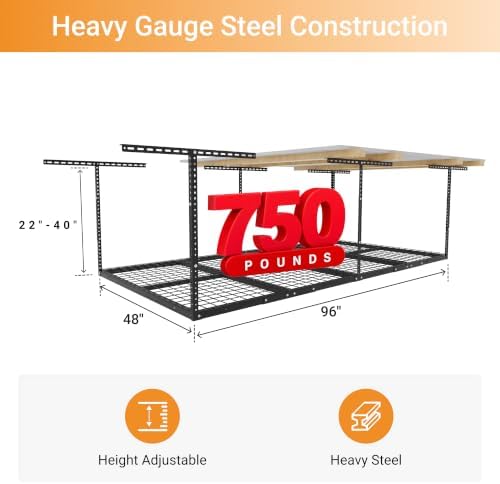 4x8ft Overhead Garage Storage Rack, 750LBS Capacity, Hammertone - Image 3