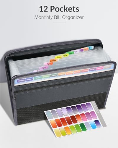 Sooez Accordion File Organizer with Safe Zipper, 12 Pocket Expanding File Folder with Front Pencil Pouch, Portable Monthly Paper Bill Tax Receipt Organizer, School Office Supplies, Letter Size, Teal - Image 2