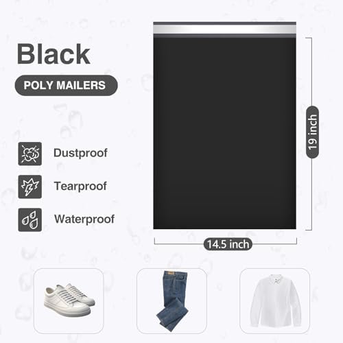 UCGOU Poly Mailers 12x15.5 Inch Black 100 Pack Medium Shipping Bags #5 Strong Thick Mailing Envelopes Self Sealing Adhesive Waterproof and Tear Proof Boutique Packaging Postal for Clothing - Image 2