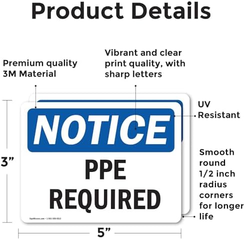 (2 Pack) PPE Required OSHA Notice Sign 5 Inch X 3.5 Inch Vinyl Label Decal Sticker Weather Resistant, UV Protected for Workplace, Business, and Construction Site, Made in the USA - Image 2