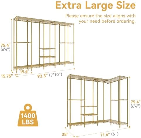 Higeego H5 Heavy Duty Clothes Rack, Freestanding Clothing Rack, Gold - Image 5