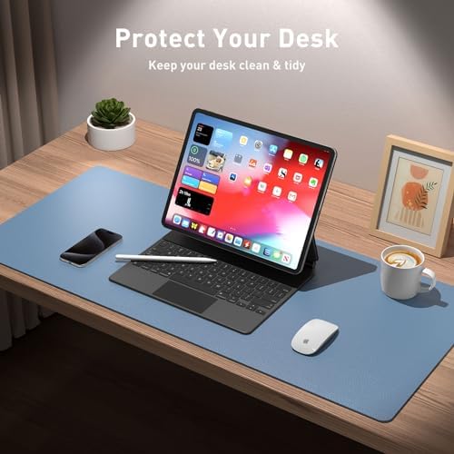 Aothia Leather Desk Pad Protector, Office Desk Mat, Large Mouse Pad, Non-Slip PU Leather Desk Blotter, Laptop Desk Pad, Waterproof Desk Writing Pad for Office and Home (48"x17", Denim Blue) - Image 3