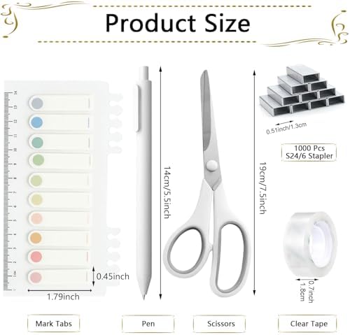 Office Supplies,White Desk Accessories,Stapler and Tape Dispenser Set for Women with Stapler,Tape Dispenser,Staple Remover,Staples,Clips,Scissors and Tabs,Gift for Students,Coworkers,Teacher,Business - Image 6