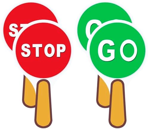4 PCS Double Sided Stop Sign Handheld Children Red and Green Traffic Sign Lights for Children in the Classroom, Teaching Traffic Safety When Crossing the Street Road Signs, 9.84 x 7.08 inches by Unknown