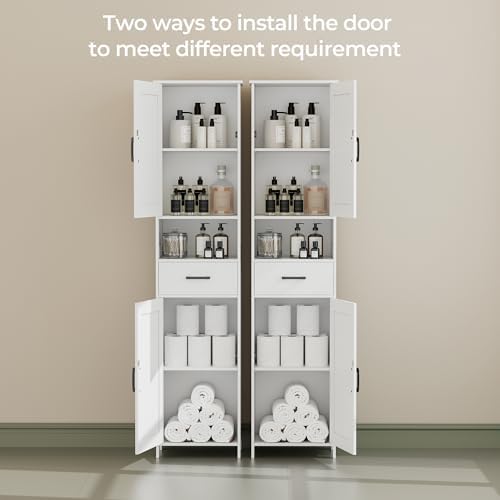Homhedy 67" H Tall Bathroom Storage Cabinet with Barn Doors and Drawer - Image 4