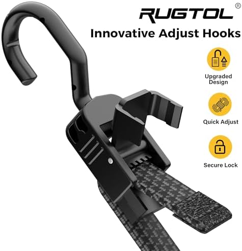 Rugtol Bungee Cords with Hooks, 48 Inch Adjustable Flat Bungee Straps with Quick Release Buckle, Rubber Black Heavy Duty Elastic Cords with Metal Hooks for Bike Rack, Outdoor, Camping, Tarp, 6 Pack - Image 2