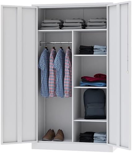Letaya Metal Locker,Steel Wardrobe Storage Cabinets with Lock Door,Clothing Coat Storage Freestanding for Office, Home, School, Employee,Gym,Fire Department (White) by LetayaMetalCabinets