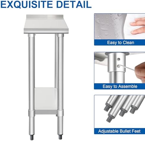 HARDURA Stainless Steel Commercial Work Table 24×12 Inches 2" Backsplash - Image 5