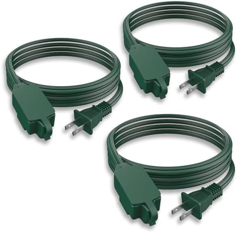 PLUGTUL Green Indoor Extension Cord 10 FT | 2 Prong Extension Cord, 3 Polarized Outlets with Safety Cap Protect for Home Office, 16/2 SPT-2 ETL Listed, 3 Pack by PLUGTUL