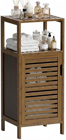 HITNET Bathroom Cabinet, Bamboo Floor Cabinet Free Standing, 4 Tier Sofa Side Storage Cupboard for Living Room Kitchen Entryway, Walnut by HITNET