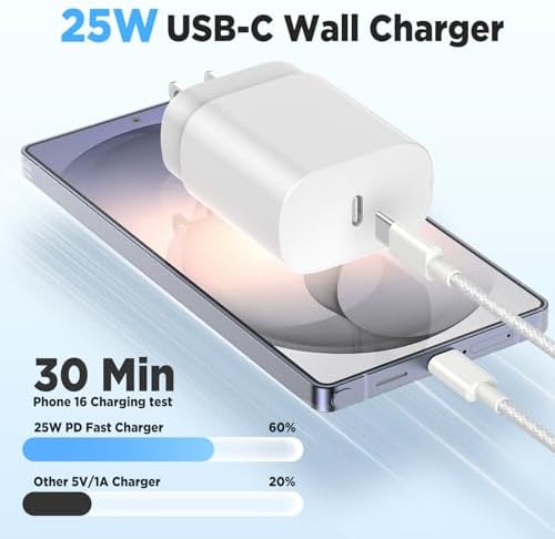 Hzevn 25W USB C Super Fast Charging Charger for Samsung Galaxy Phone, 3Pack Quick Charger Block with Braided Long USB C to C Cables (6/6/10ft) for Samsung Galaxy S25/S24/Plus/Ultra, Android/iPhone 17 - Image 2