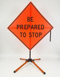 Traffic Roll-Up Sign Kit with Stand – Collapsible Safety Sign & Heavy-Duty Portable Stand, High Visibility, Easy Setup (Be Prepared To Stop, Mesh) by EASTERNMETALSIGNSANDSAFETY