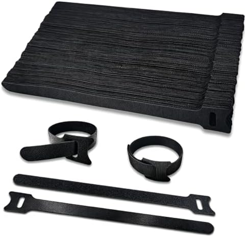 100pcs Reusable Cable Ties - Hook and Loop Cable Straps for Wire Management - 6 Inch Adjustable Cord Organizer & Wire Ties for Electronics, PC, Home Office & Garden - Black Fastening Wraps by AIRUEEKLOVELIFE