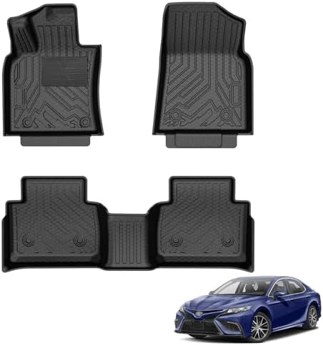 Powerty Floor Mats for Toyota Camry 2018-2024 FWD Only (Not Fit Hybrid or AWD) All Weather 3D TPE Anti-Slip Car Liners for 1st & 2nd Row Accessories by Powerty