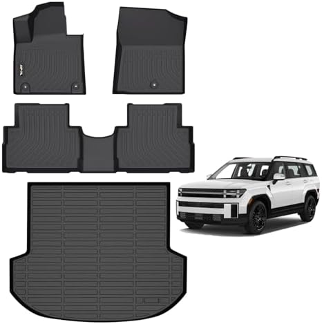AIPOIL® Custom Fit TPE Floor & Cargo Liner Set, Anti-Slip All Weather Waterproof Mats for 2021-2023 Hyundai Santa FE (Not Hybrid), Stain Resistant Durable Black Full Car Accessories by AIPOIL