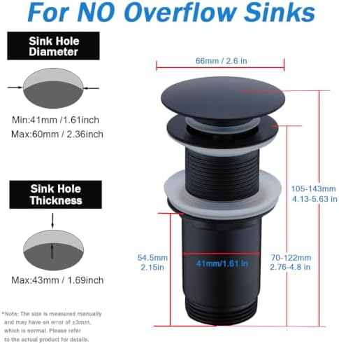 Matte Black Pop Up Sink Drain Without Overflow,SWHYGER Black Sink Drain Kit with Removable Brass Strainer Basket,Lavatory Vessel Basin Sink Drain Stopper, 83606MB. - Image 4